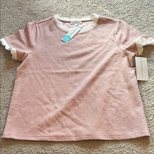 BNWT Design History Pink and White Ruffle Sleeve Tee
